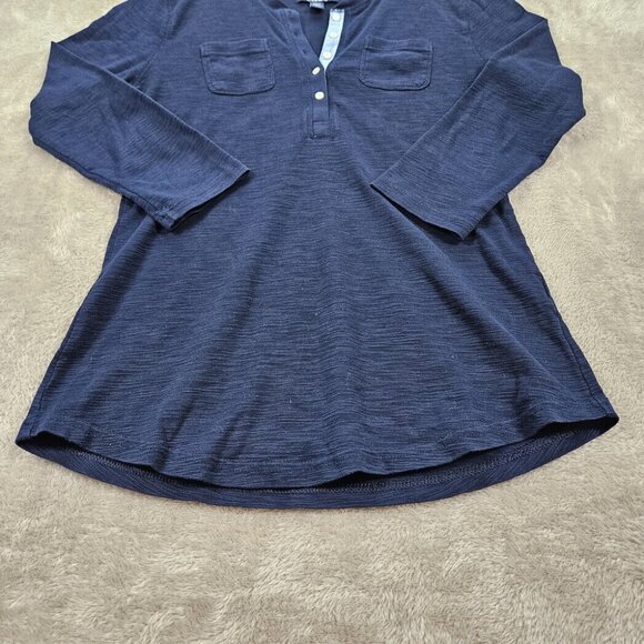 Chaps Henley Shirt Women's Size S Blue Buttons Pockets Long Sleeve Pullover - Picture 8 of 10
